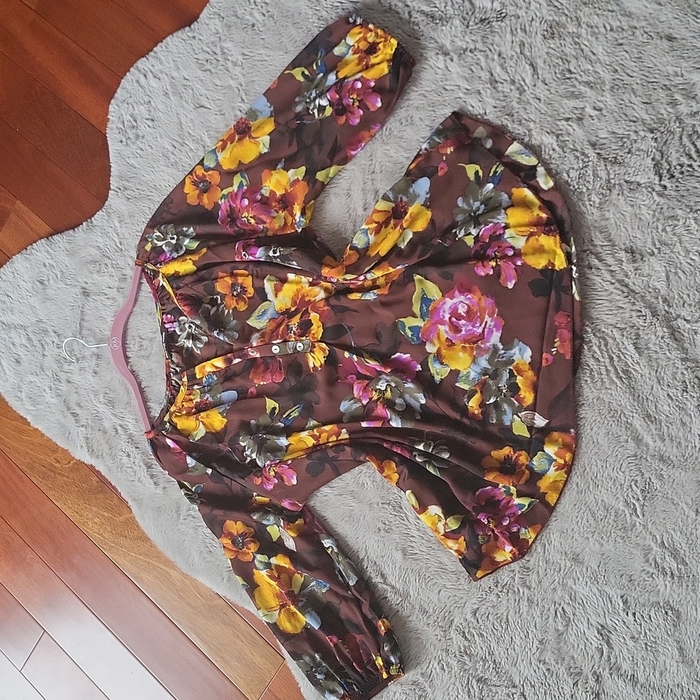 Cha Cha Venti Womens Floral Mid Sleeve Lightweight Top 3X